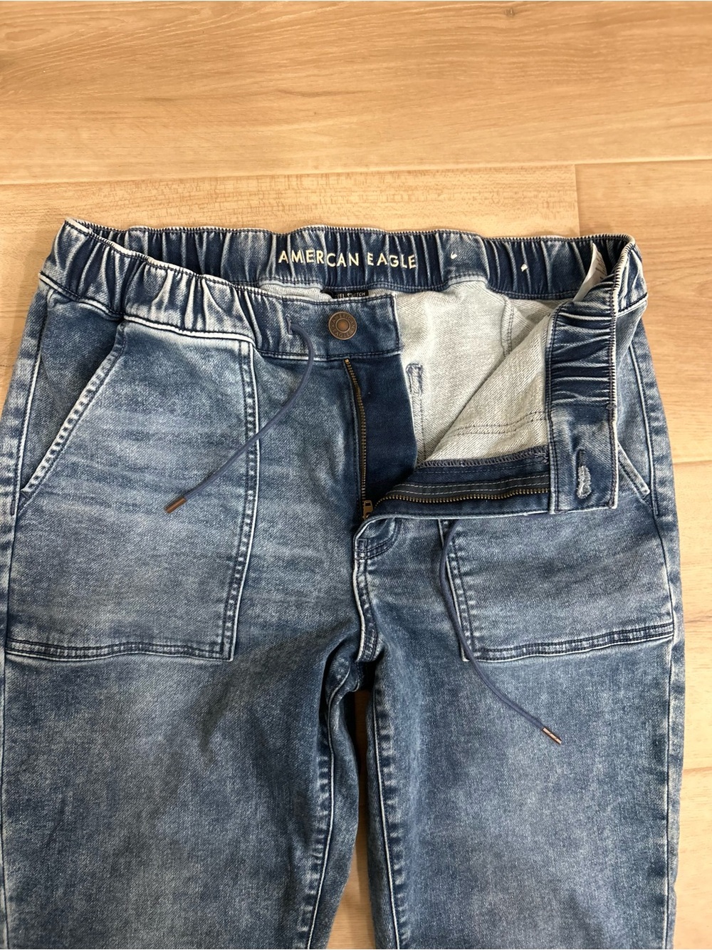 American Eagle Denim Jogger Jeans Women’s 12 Blue Stretch Elastic Waist Tapered - Picture 4 of 7